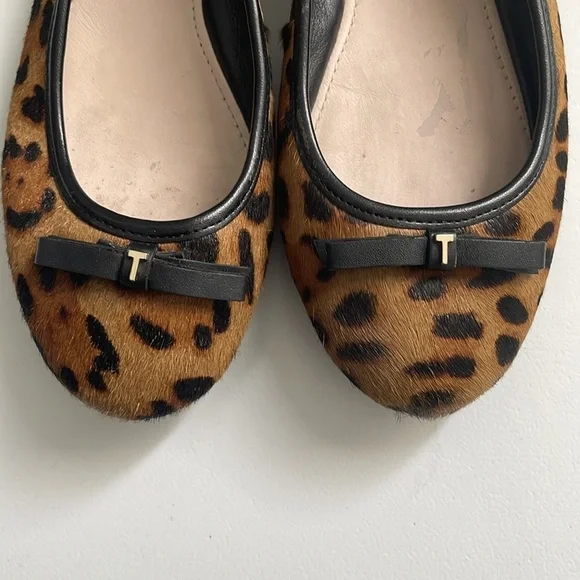 Ted Baker Norha Imitation Leopard Print Bow Pony Hair Ballerina Pump Sz 38 / 7.5 - Picture 4 of 8